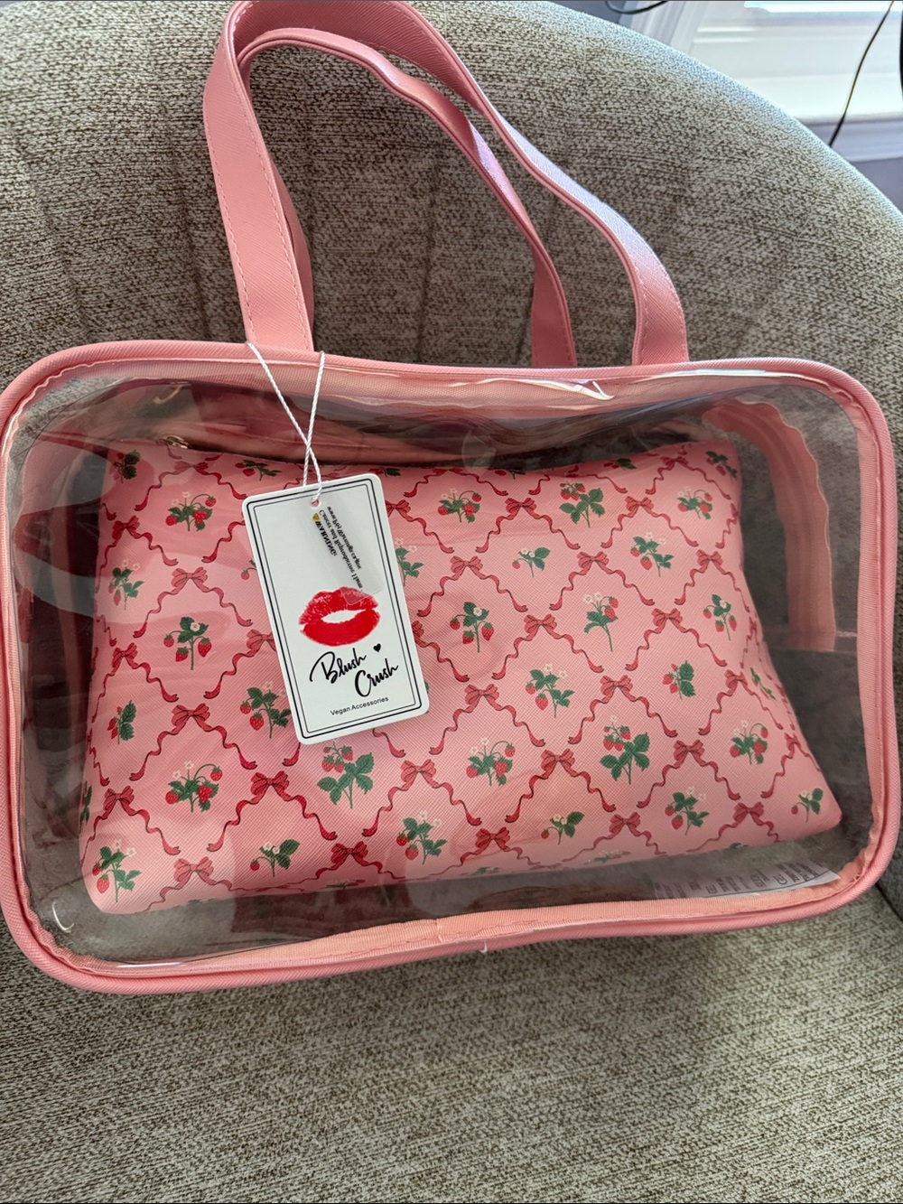 Pink Clear Travel Tote with Floral Pouch